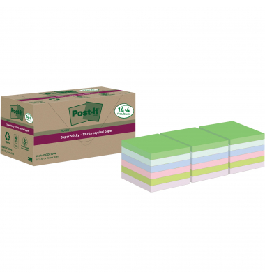 Haftnotizen 654 RSSCOL14+4F, Super Sticky Recycling Notes, 76x76mm, mehrfarbig, quadratisch