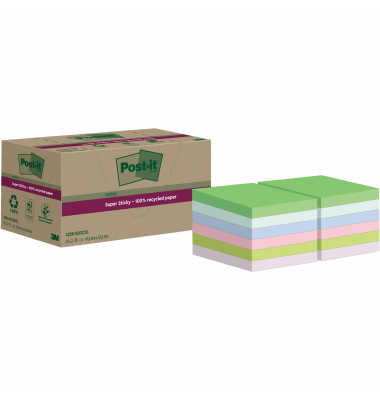 Haftnotiz 622 RSS12COL, Super Sticky Recycling Notes, 47,6x47,6cm (BxH), mehrfarbig, Block