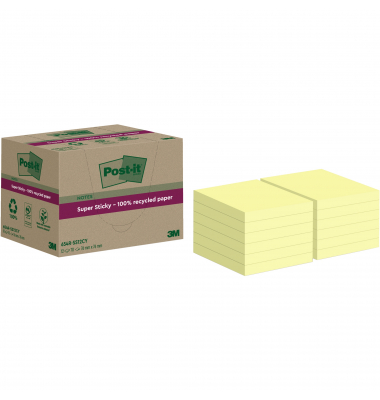 Haftnotiz 654 RSS12CY, Super Sticky Recycling Notes, 76x76mm (BxH), gelb, Block