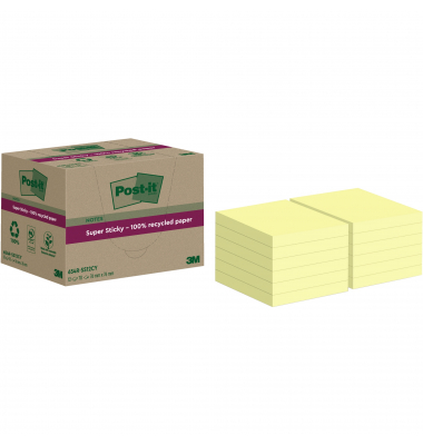 Haftnotizen 654 RSS12CY, Super Sticky Recycling Notes, 76x76mm, gelb, quadratisch