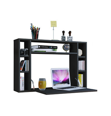 Wandschreibtisch Wandila 915179, 60cm (H), 90x20/67cm (BxT), rechteckig, schwarz / schwarz