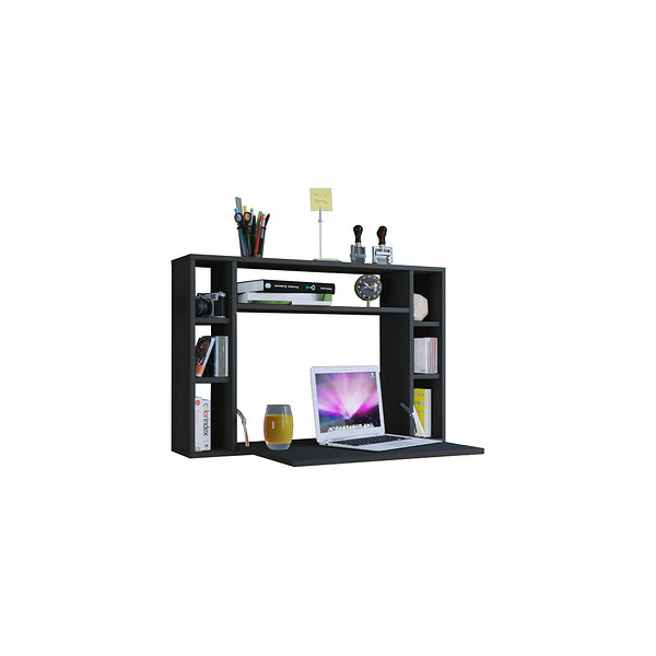 4051814384608 - Wandschreibtisch Wandila ideal für das Home Office ausklappbare Tischplatte & 7 Fächer B 900 x T 200 670 x H 600 mm Holz schwarz 4051814384608 - Wandschreibtisch Wandila ideal für das Home Office ausklappbare Tischplatte & 7 Fächer B 900 x T 200 670 x H 600 mm Holz schwarz