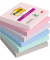 Haftnotizen 6546SSSOUL, Super Sticky Notes Soulful Collection, 76x76mm, rosa/flamingopink/flieder/denimblau/mint/grau, quadratis