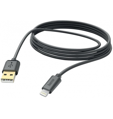 Ladekabel, USB-A-Lightning, 3 m, schwarz, für HandySmartphone