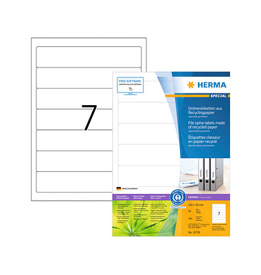 R&uuml;ckenschilder Special 10739, wei&szlig;, schmal/kurz, 38x192mm, selbstklebend, permanent 