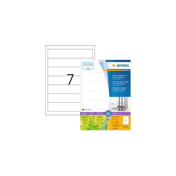 4008705107396 - selbstklebende Rückenschilder Recycling 10739 weiß schmal kurz 38x192mm (BxH) selbstklebend  4008705107396 560 Stück