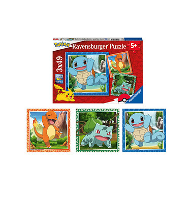 Pokémon Glumanda, Bisasam und Schiggy Puzzle 3x 49 Teile