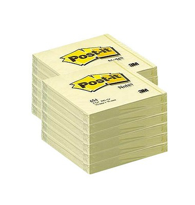 3M Haftnotiz 654 CY, Notes, 76x76mm (BxH), gelb, Block  