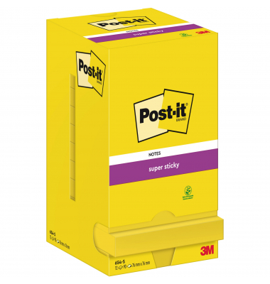 Haftnotizen 654-S, Super Sticky Notes, 76x76mm, gelb (narzissengelb), quadratisch