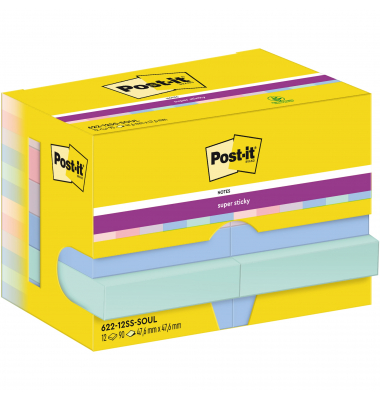 Haftnotizen 622-12SS-SOUL, Super Sticky Notes Soulful Collection, 48x48mm, rosa/pink/flieder/blau/grün, quadratisch