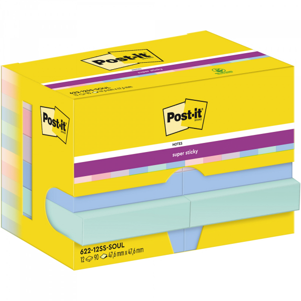 3M Haftnotizen 622-12SS-SOUL, Super Sticky Notes Soulful Collection, 48x48mm, rosa/pink/flieder/blau/grün, quadratisch 406403506570 12 Stück