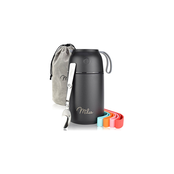 4260701352303 - Isolier-Speisebehälter schwarz 1 Thermobehälter mit Tasche klappbarer Löffel 5 farbige Trageschlaufen aus Gummi 4260701352303 4260701352303 - Isolier-Speisebehälter schwarz 1 Thermobehälter mit Tasche klappbarer Löffel 5 farbige Trageschlaufen aus Gummi 4260701352303