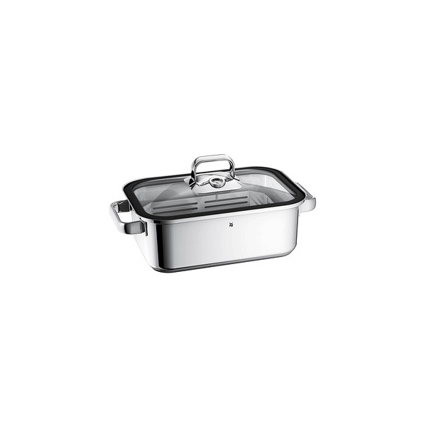 4000530678546 - Dampfgartopf Vitalis Bräter Induktion mit Glasdeckel und Silikonrand grau (schwarz edelstahlfarben) B27cm H10cm L41cm Töpfe Dampfgarer mit integriertem Thermometer backofengeeignet bis 180 Grad