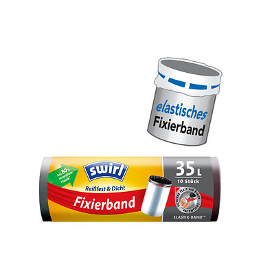 Müllbeutel 4629 Reißfest & Dicht, schwarz, 35 Liter, mit Zugband, stark