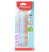 Bleistift-Set BLACK'PEPS GLITTER, M851803, H&auml;rte HB, hell- rosa,blau,gr&uuml;n,lila,grau,braun, mit Radiergummi