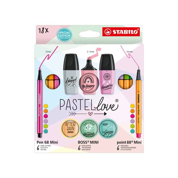 5 Stück Stabilo Schreibset 18-tlg. Mini World Pastellove 4006381590365 Stabilo 18 Stück