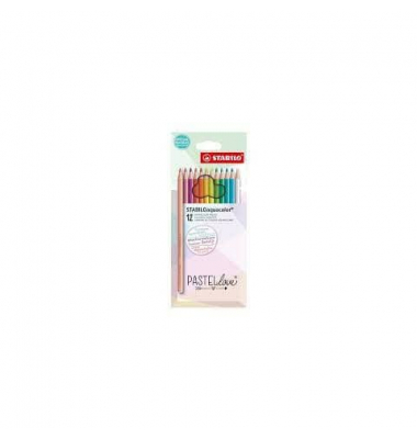 Aquarellstifte-Set STABILOaquacolor Etui &bdquo;Pastellove, 1612/7, 12-farbig sortiert, sechskant, Packung