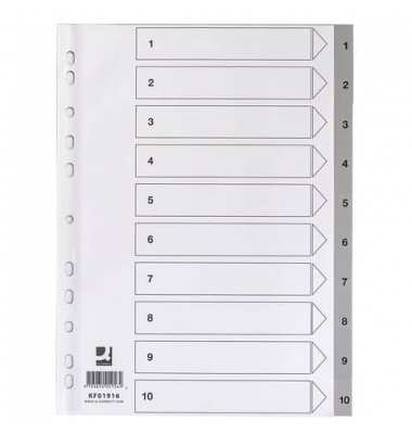 Kunststoffregister KF01916, 1 bis 10, A4, graue Taben, 10-teilig