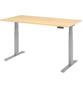 Sitz-Steh-Schreibtisch Basic, elektrisch höhenverstellbar, 64-129cm (H), 160x80cm (BxT), rechteckig, ahorn / silber