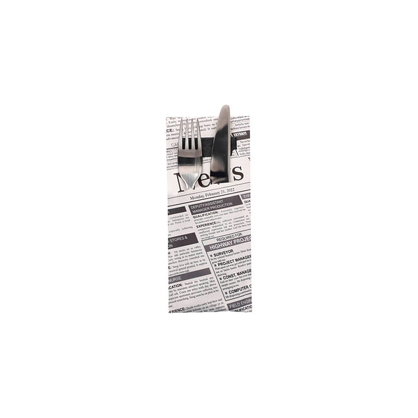 4002911573822 - Bestecktaschen Newsprint B 85 x H 200 mm inkl 2-lagiger Serviette B 330 x H 330 mm FSC®-Papier schwarz-weiß 520 Stück 4002911573822 - Bestecktaschen Newsprint B 85 x H 200 mm inkl 2-lagiger Serviette B 330 x H 330 mm FSC®-Papier schwarz-weiß 520 Stück
