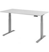 Sitz-Steh-Schreibtisch Basic, elektrisch höhenverstellbar, 64-129cm (H), 160x80cm (BxT), rechteckig, grau / silber