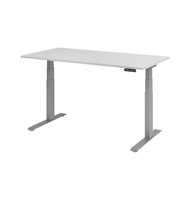 Sitz-Steh-Schreibtisch Basic, elektrisch höhenverstellbar, 64-129cm (H), 160x80cm (BxT), rechteckig, grau / silber