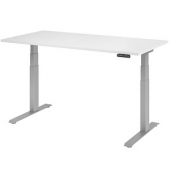 Sitz-Steh-Schreibtisch Basic, elektrisch höhenverstellbar, 64-129cm (H), 160x80cm (BxT), rechteckig, weiß / silber
