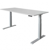 Sitz-Steh-Schreibtisch Basic, elektrisch höhenverstellbar, 64-129cm (H), 180x80cm (BxT), rechteckig, grau / silber