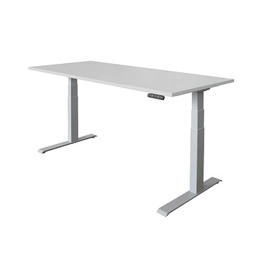 Sitz-Steh-Schreibtisch Basic, elektrisch höhenverstellbar, 64-129cm (H), 180x80cm (BxT), rechteckig, grau / silber