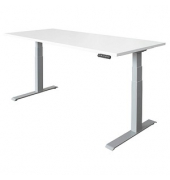 Sitz-Steh-Schreibtisch Basic, elektrisch höhenverstellbar, 64-129cm (H), 180x80cm (BxT), rechteckig, weiß / silber