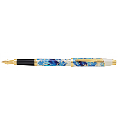 Füllfederhalter Wanderlust Malta, Weiß-LackBlauGold F-Feder