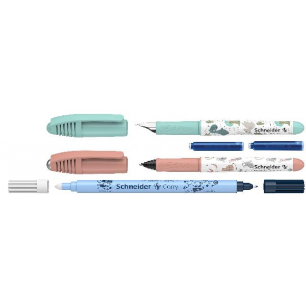 10 Stück Schneider Zippi-Set mit je 1x Füller, Tinten- roller, Corry + 2 Patronen, Blister 4004675042675 Schneider