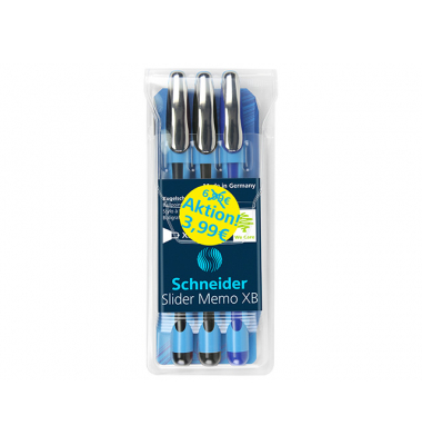 Kugelschreiber Slider Memo XB 407682, 2 x schwarz, 1 x blau, 0,7mm