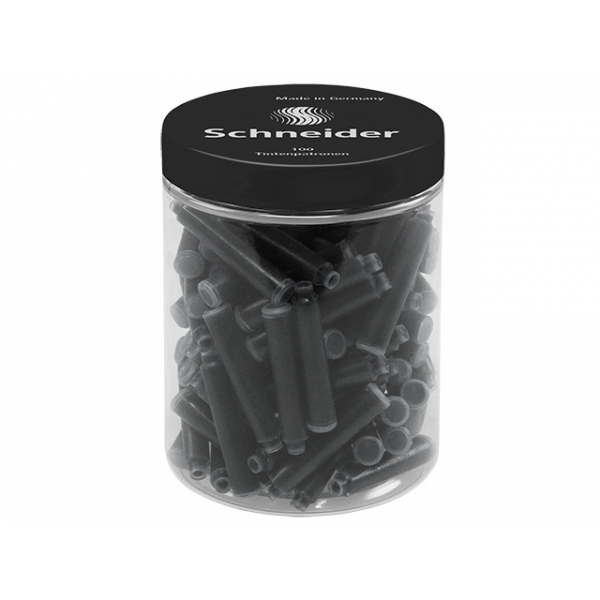 6 Stück Schneider Standard-Tintenpatronen schwarz, Runddose mit 100 Stück 4004675111388 Schneider