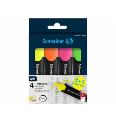 Textmarker Job TM 150, 500807, Etui, 4-farbig sortiert, 1-5mm Keilspitze