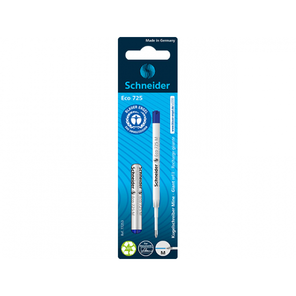 Schneider 77253 Eco 725 Kugelschreibermine (ausgezeichnet mit Der blaue Engel, Strichstärke: M) blau, 2 Stück