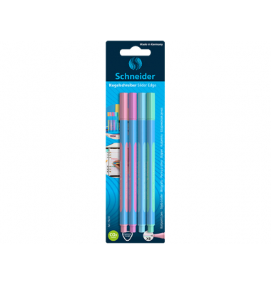 Kugelschreiber Slider Edge Pastell Blisterkarte mit 4 Stück, sortiert