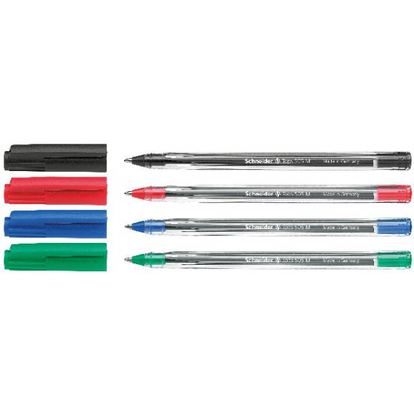 10 Stück Schneider Kugelschreiber Tops 505 406632, blau / schwarz / rot / grün, M, Einweg 4004675750600 Schneider