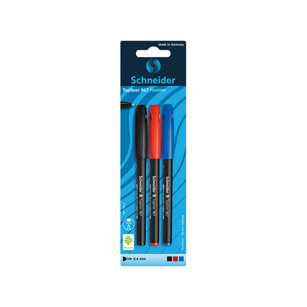 10 Stück Schneider Fineliner-Set Topliner 967, 406799, schwarz (Schreibfarbe: 3-farbig sortiert), 0,4mm 4004675796707 Schneider