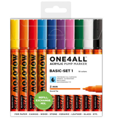 Acrylmarker ONE4ALL ACRYLIC 127HS 10er Etui, 2mm, Basic Set 1