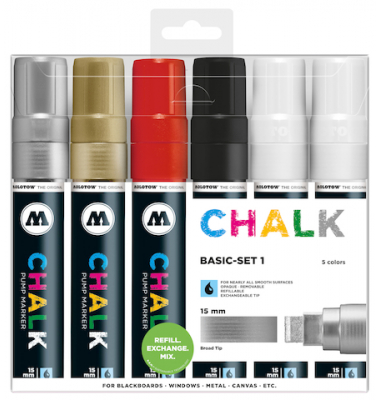 Kreidemarker CHALK, 15mm 6er Etui, Basic Set 1, sortiert