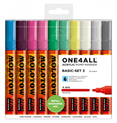 Acrylmarker ONE4ALL ACRYLIC 227HS 10er Etui, 4mm, Basic Set 3