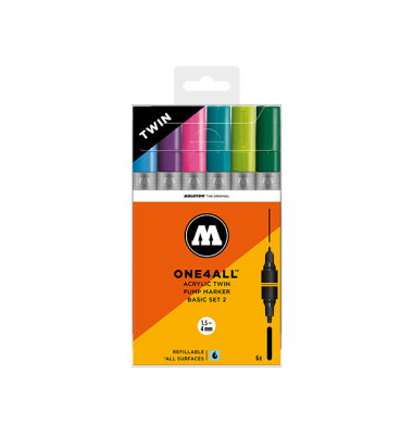 Acrylmarker ONE4ALL ACRYLIC TWIN 6er Etui, Basic Set 2, sortiert
