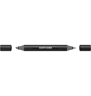 Twinmarker Sketcher brush+chisel NG555 neutralgrau 4