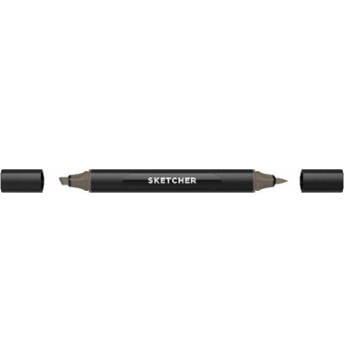Twinmarker Sketcher brush+chisel WG585 warmgrau 4