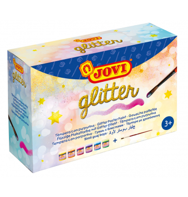 Flüssige Plakatfarbe glitter 6er Schachtel, mit Pinsel, sortiert