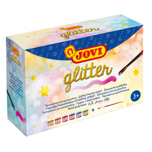8412027024761 - Flüssige Plakatfarbe glitter 6er Schachtel mit Pinsel sortiert 8412027024761 Jovi