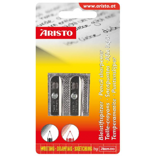 10 Stück Aristo Bleistiftspitzer doppelt Metall, keilförmig im Blister 9003182001477 Aristo