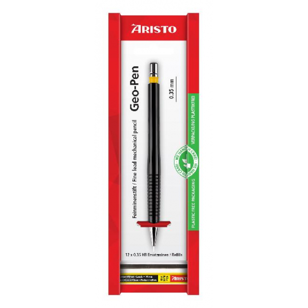 10 Stück Aristo Druckbleistift Feinminenstift Geo-Pen 0.35 schwarz, AR85003EB, Härte HB, 0,35mm, schwarz 9003182003655 Aristo