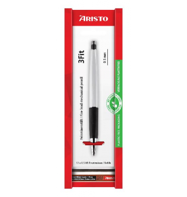 Druckbleistift Feinminenstift 3Fit 0.50 mattsilber, AR85345EB, Härte HB, 0,5mm, mattsilber, mit Radiergummi